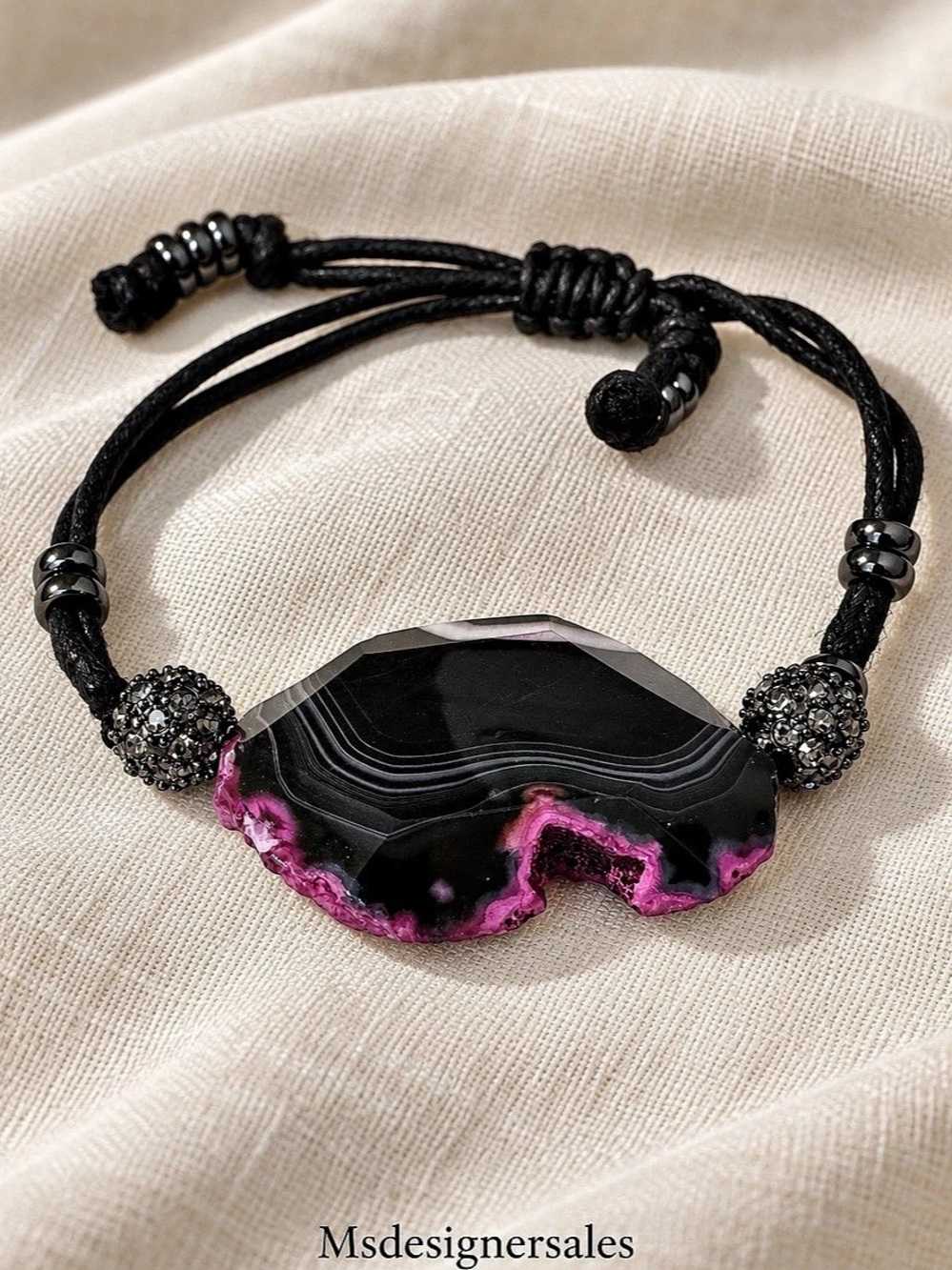 Black & Pink Agate Pendant Necklace 186